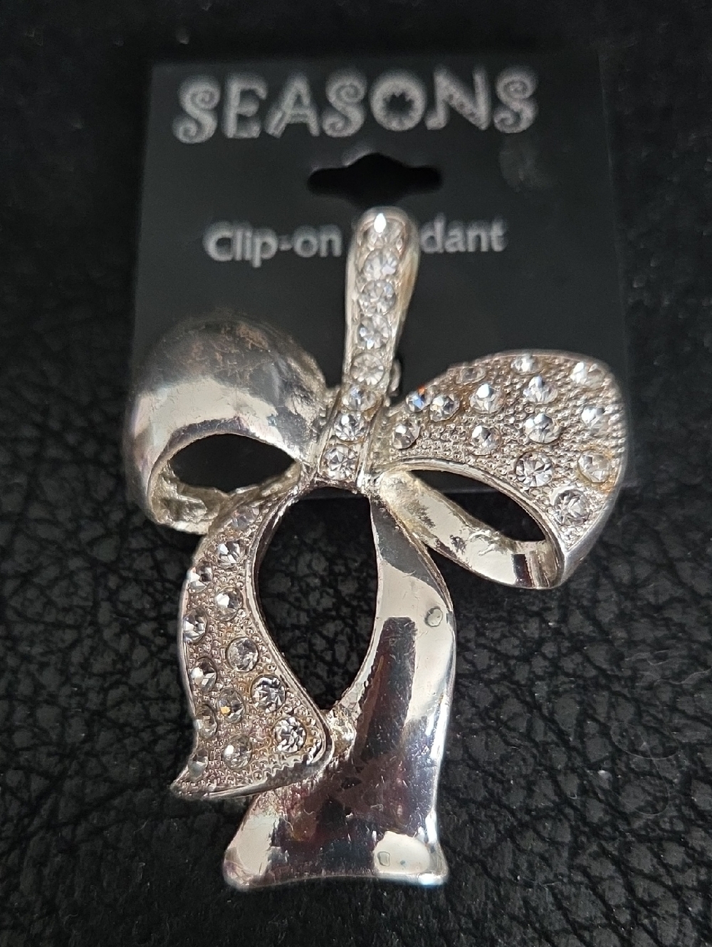 Seasons Crystal Bow Clip-On Pendant - Silver Tone